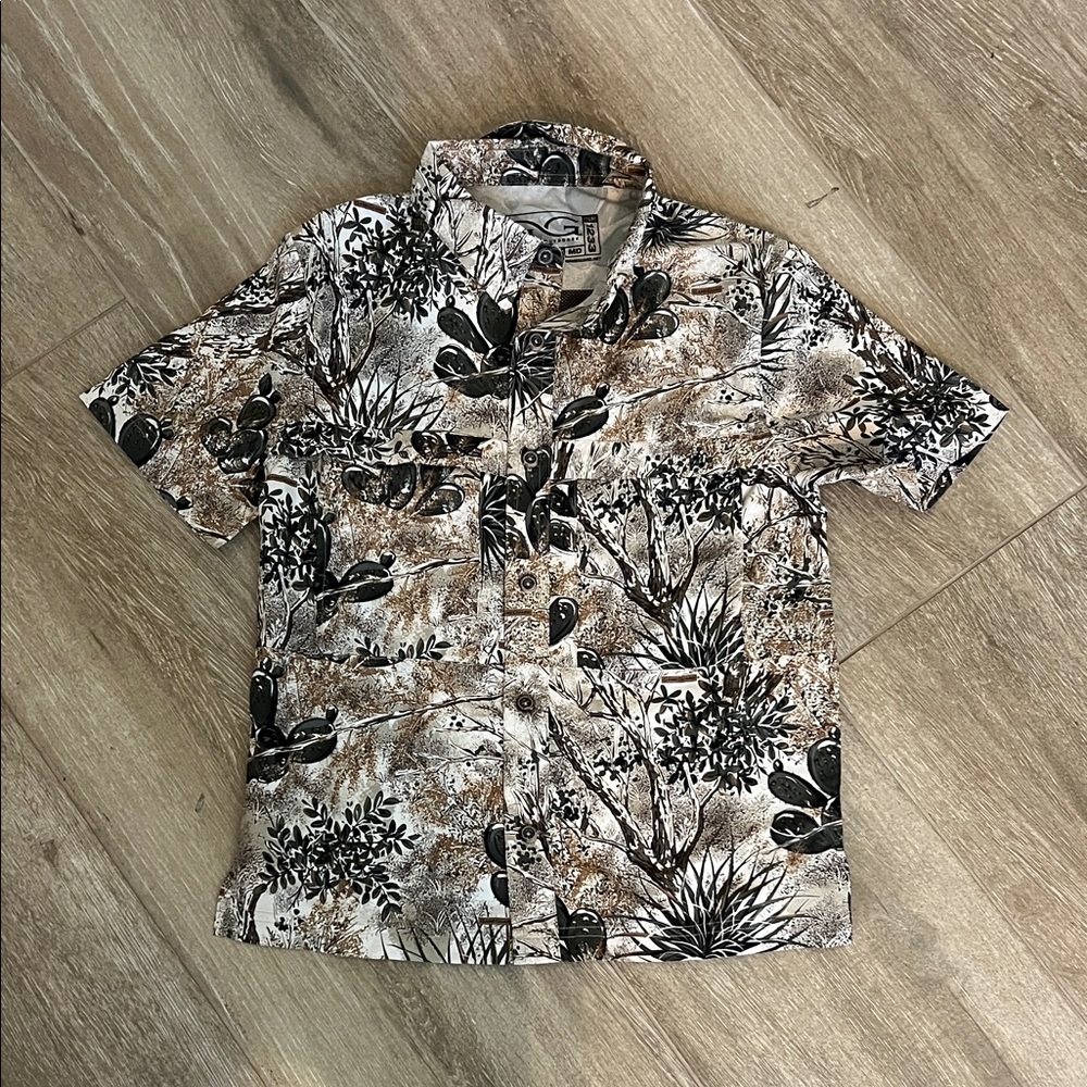 Kids' Tropical Print Button Down Shirt - Black and Brown
